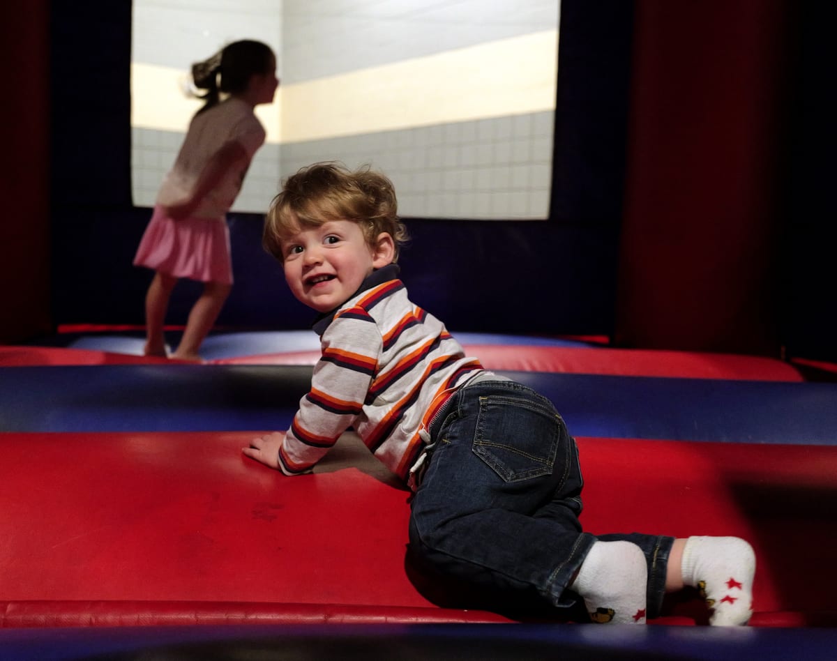 First bouncy house at church Easter egg hunt.